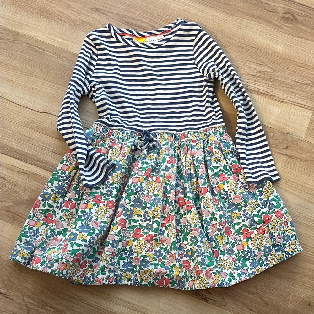 Mini Boden Striped and Floral Kids Dress